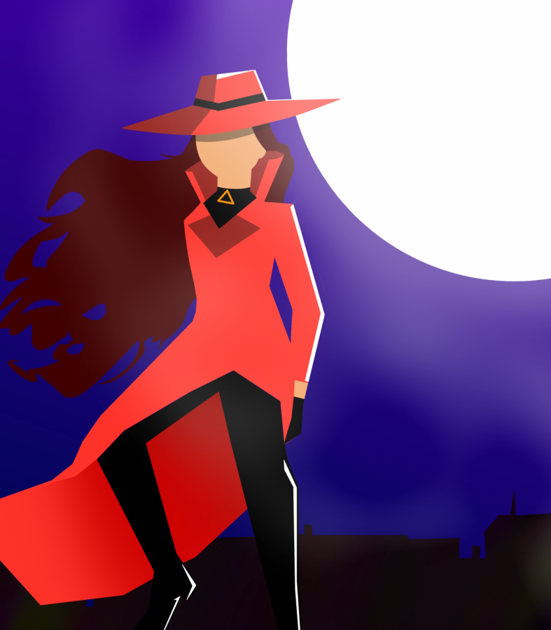 Recreation of scene from the show including the character Carmen Sandiego 