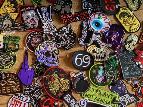 Photo of an assortment of colorful patches at Deadrockers. Photography by Alexis Jacinta