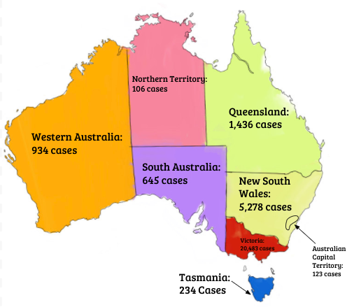 Australian cases of Covid-19. Map created by: Hayley Durrant.