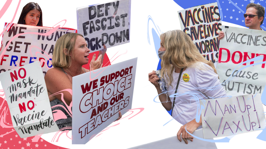 A+collage+of+pro-vaccine+and+anti-vaccine+individuals+clashing.+Artwork+by%3A+Jonathan+Tran.
