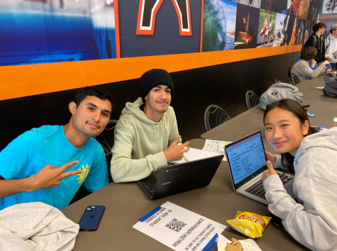 Andre Gulmesoff, Anthony Hermosillo, and Brooke Doan studying together at Cookies and Cram. (Photography by: Hayley Durrant)