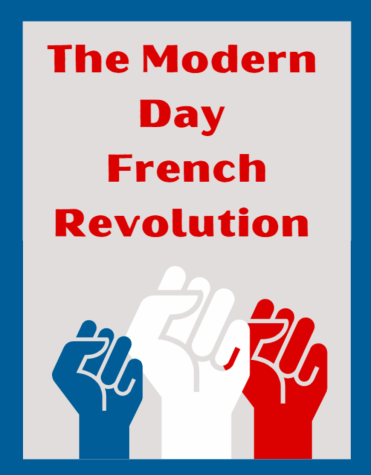 A graphic created by Charlotte Nguyen using French colors to convey the current comparison of the riots now and the French revolution. (Graphic by Charlotte Nguyen)