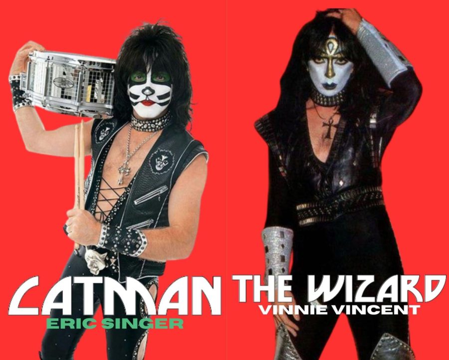 Catman and the Wizard, stage characters preformed by Eric Singer (left) and Vinnie Vincent (right)