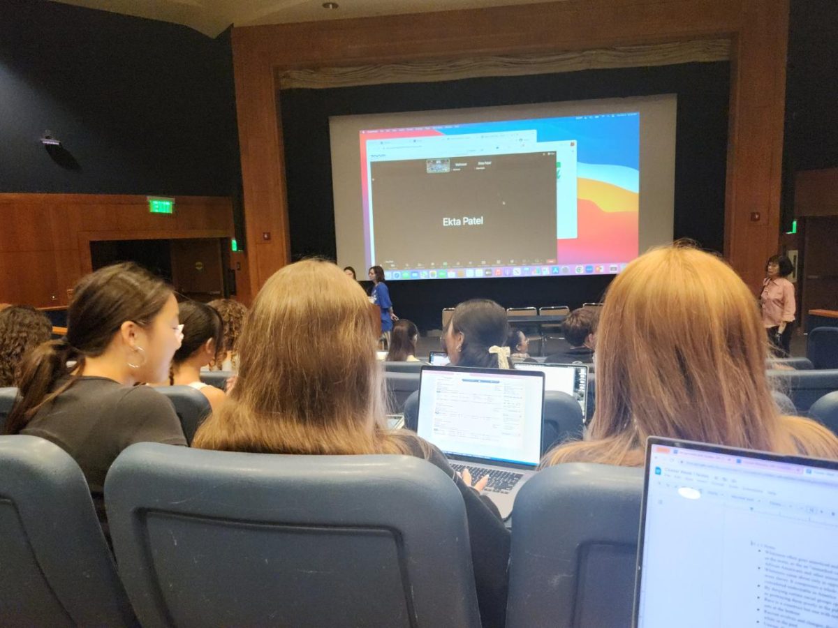 A student giving a presentation during the first week at UCLA.