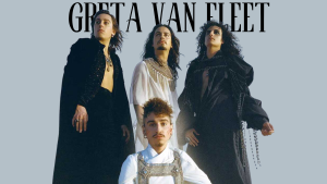 Greta Van Fleet posing for their "Starcatcher" photoshoot. (LR) Jake Kiszka, Sam Kiszka, Danny Wagner, and Josh Kiszka. 