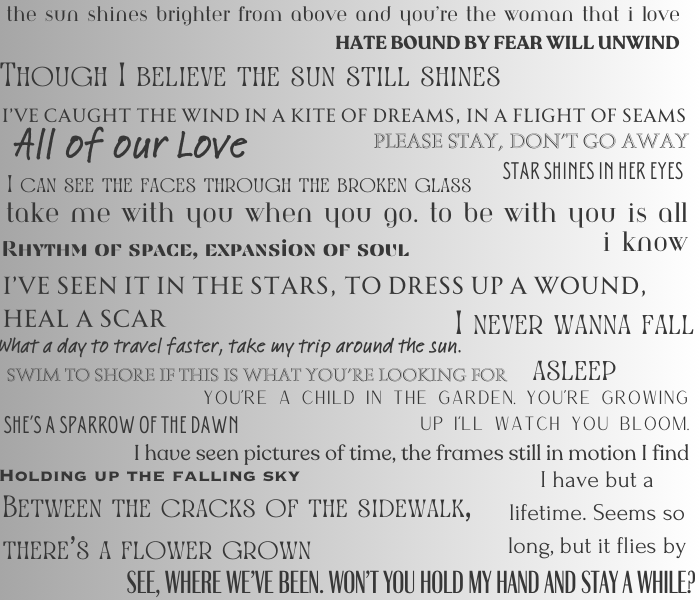 A collage of various lyrics from Greta Van Fleet songs.