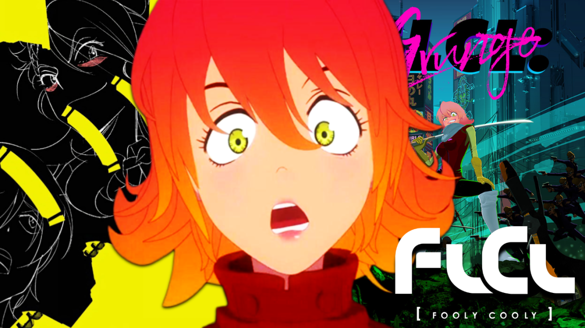 Haruko+Haruhara+from+FLCL%2C+with+the+posters+of+FLCL+Shoegaze+and+FLCL+Grunge+in+the+background.+%28Picture+by+Rylan+Lenihan%29.