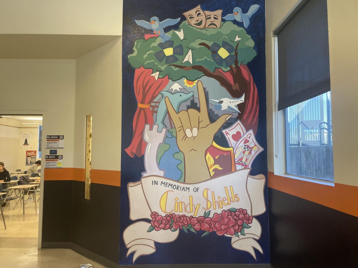 Photograph of a mural located in the language building at Huntington Beach High School.