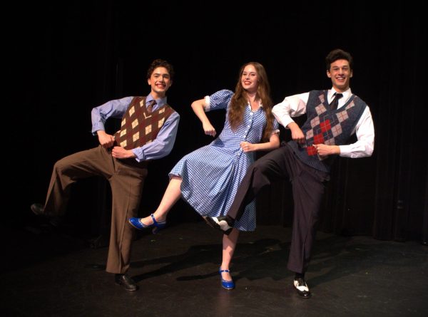 Landon Mariano, Taven Blanke and Laurel Brookhyser as Don Lockwood, Cosmo Brown and Kathy Selden.  Photo by Vincent Aniceto