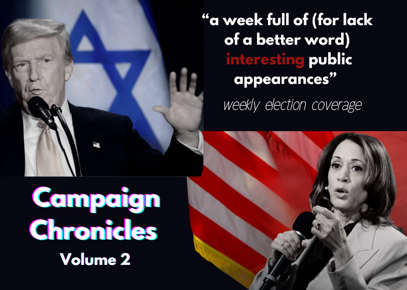 Former president Donald Trump and Vice president Kamala Harris speaking at the "Fighting Anti-Semitism in America" and National Association of Black Journalists events respectively. 