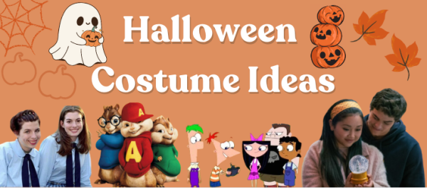 A feature image about Halloween costume ideas, featuring Phineas and Ferb, To All the Boys I've Loved Before, Alvin and the Chipmunks and The Princess Diaries.