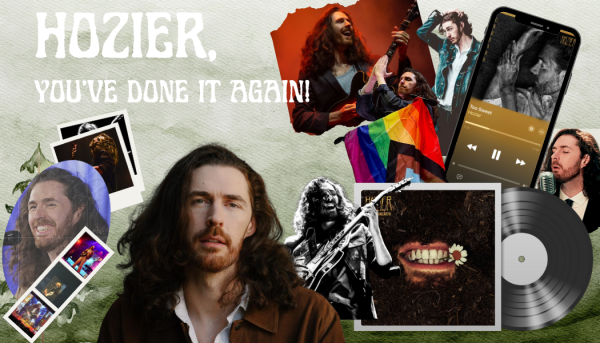 A collage of Hozier pictures, containing photos from his concerts and his album cover. 