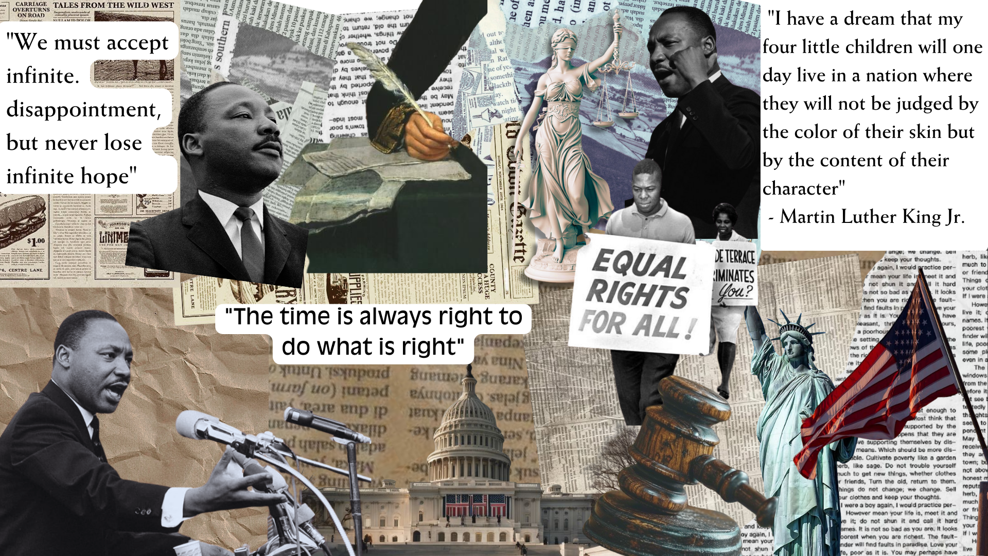 Collage of Martin Luther King Jr. in his prime, fighting for equal rights.