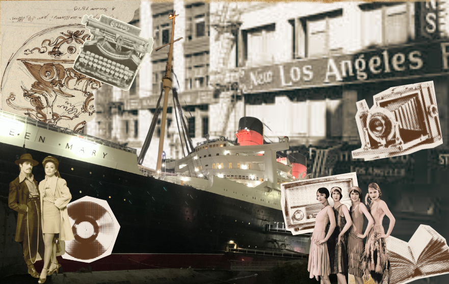 Collage depicting historic locations and people from LA from the 1920s-40s
