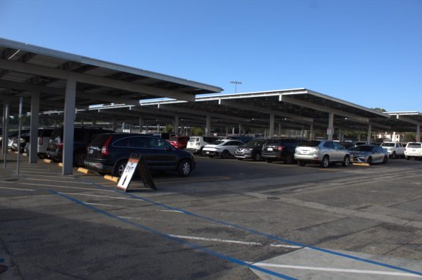 The Huntington Beach High School Parking lot filled at maximum capacity.