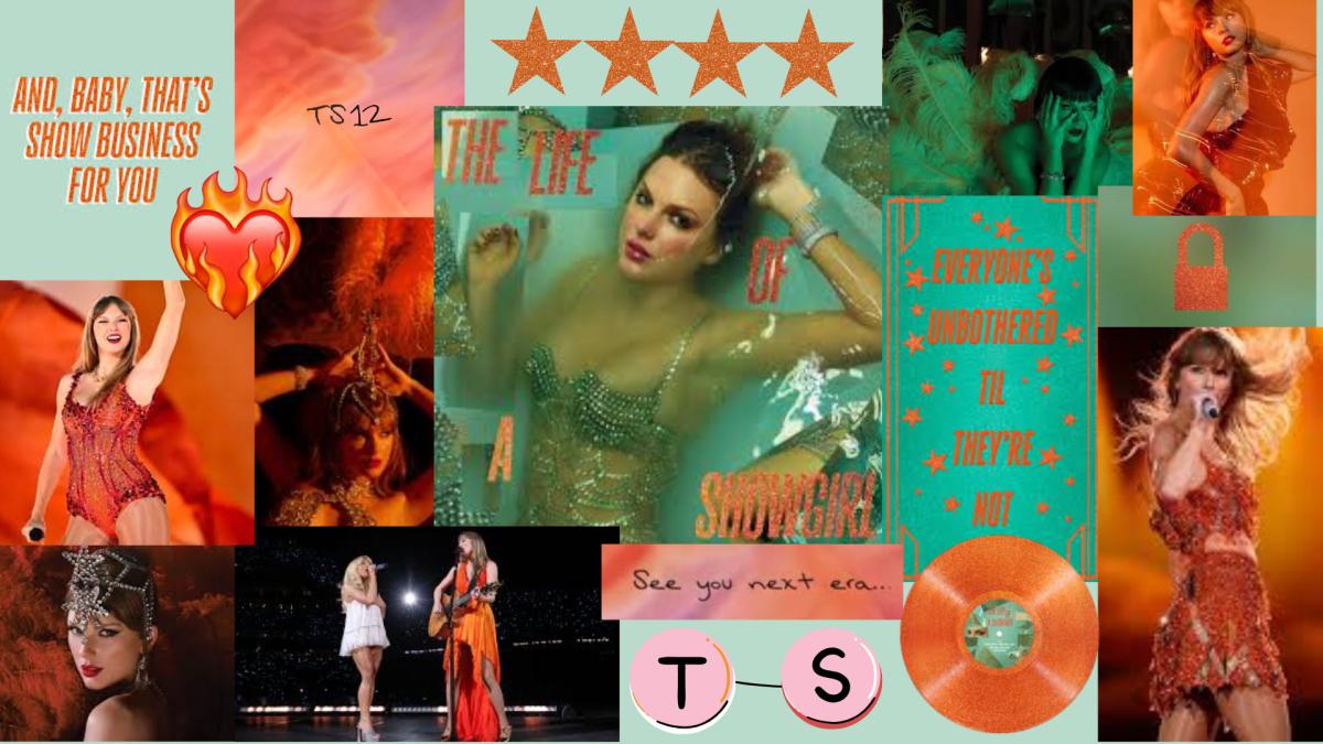 A collage of Taylor Swift's newest album, "The Life of a Showgirl"