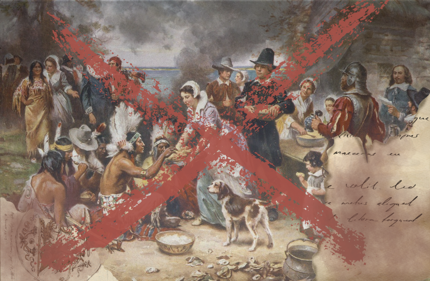 A painting depicting the inaccurate peace many associate with the history of Thanksgiving. 