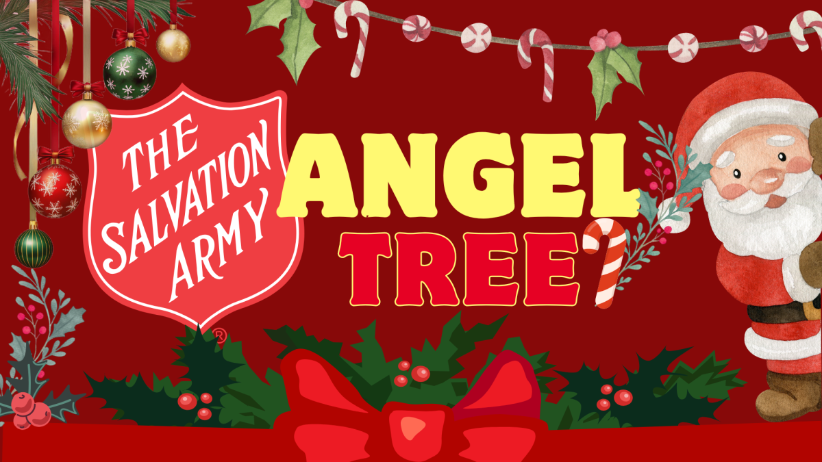 A collage including Christmas decorations and the Salvation Army logo.