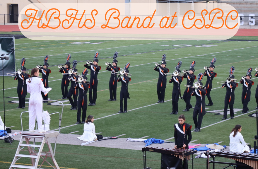 The Huntington Beach brass section performs under a conductor's lead. 