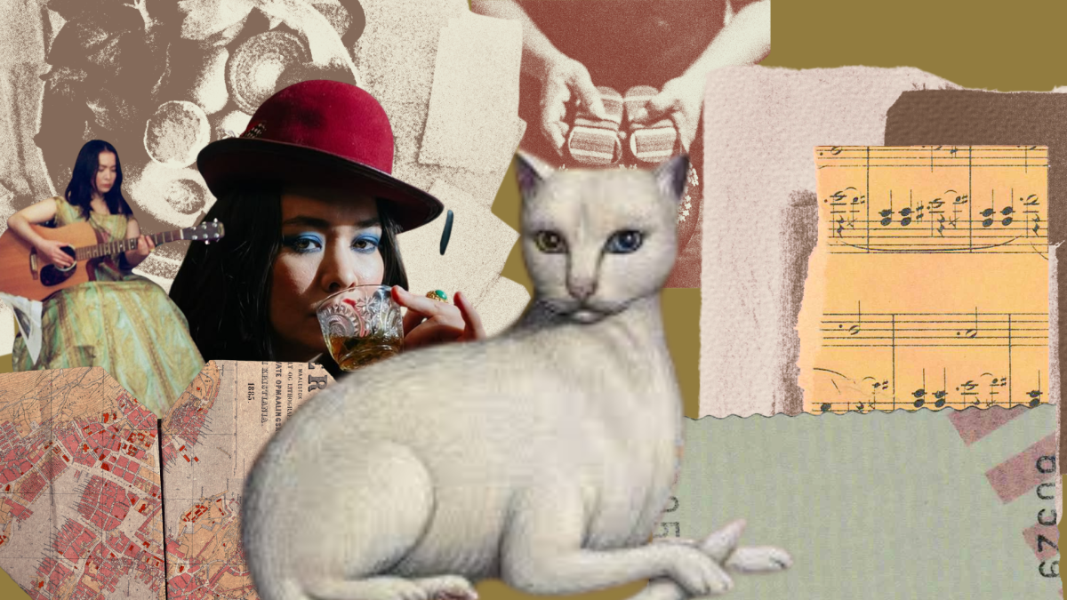 A collage of photos of Mitski's photoshoot, along with pieces of media that fit the albums "aesthetic."