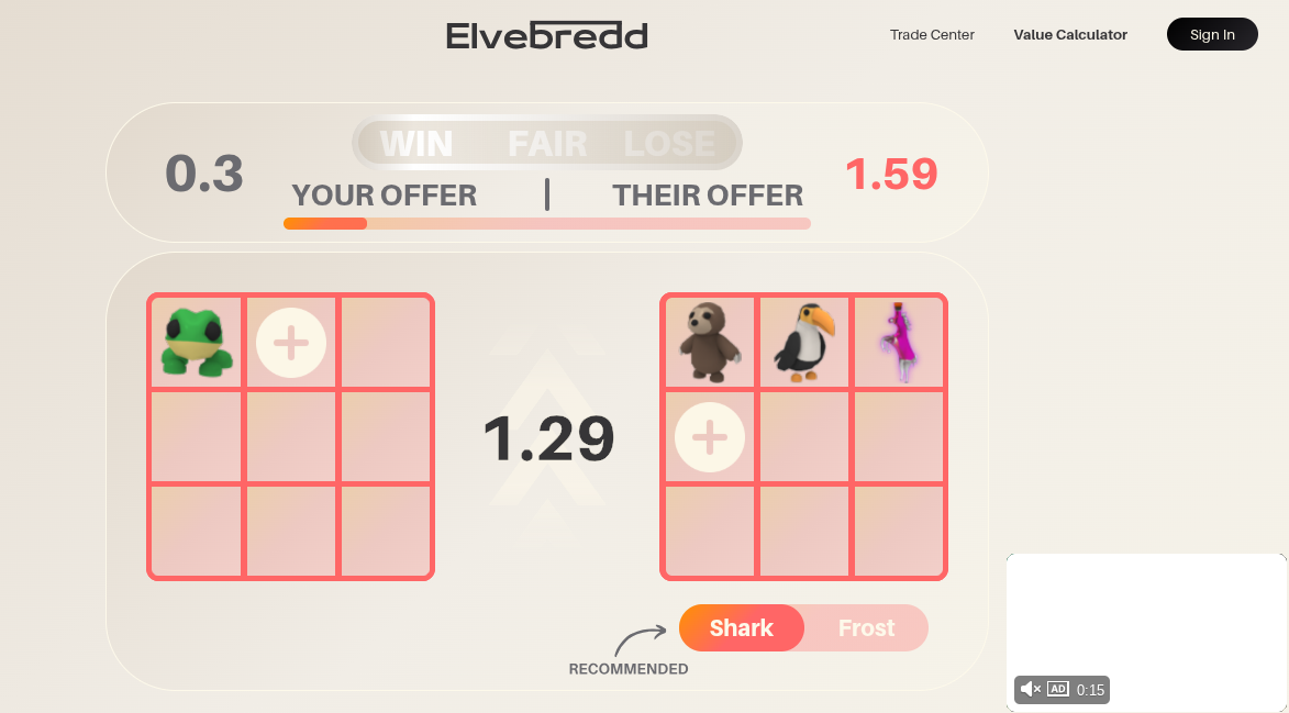 An example of a trade on elvebredd