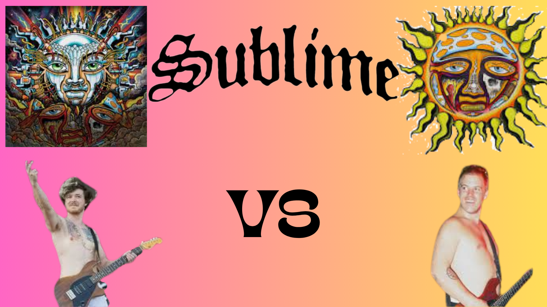 Image with Sublime logos, the original front man of Sublime (Bradley Nowell) on the right, and new front man (Jakob Nowell) on the left.